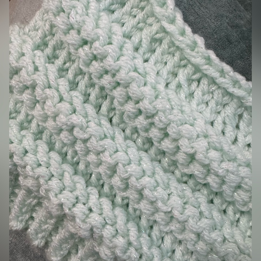 Handmade Hand Crafted Knit Messy Bun Hat adult/teen size sparkly mint green - Picture 3 of 3